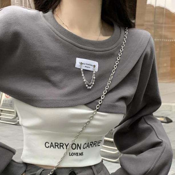 COZOK Bộ Áo Sweater 2 Món Dáng Ngắn Thiết Kế Lệch Tà Thời Trang Cho Nữ