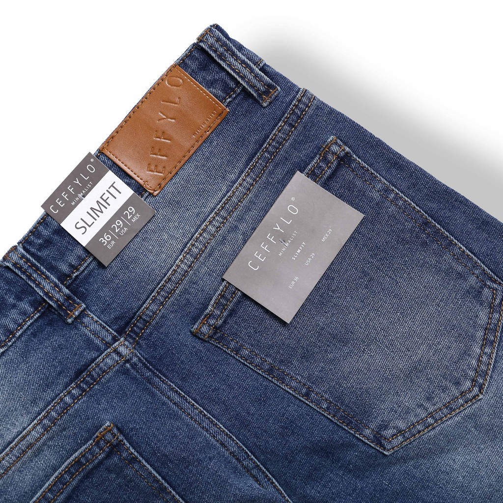 [Mã LTP50 giảm 50000 đơn 150000] Quần Jeans rách gối Xanh Đậm nam form slimfit CEFFYLO , chất Jean thun co giãn nhẹ