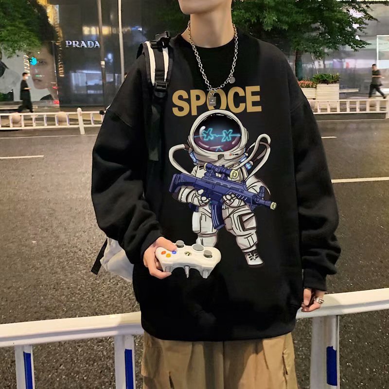 Áo sweater cổ tròn dáng rộng in họa tiết vũ trụ Nasa trẻ trung dễ phối đồ cho nam và nữ