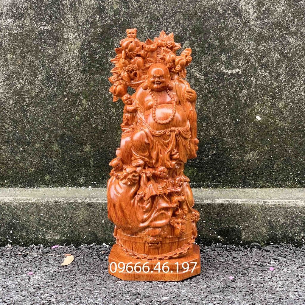 Tượng Phật Di Lặc Ngũ Phúc Gánh Đào Cao 30-->60cm Chất Liệu Gỗ Hương Liền Khối