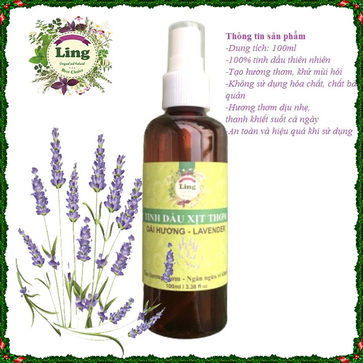 Chai 100ml Tinh dầu thiên nhiên Lavender Xịt phòng đuổi muỗi khử mùi thơm phòng Ling