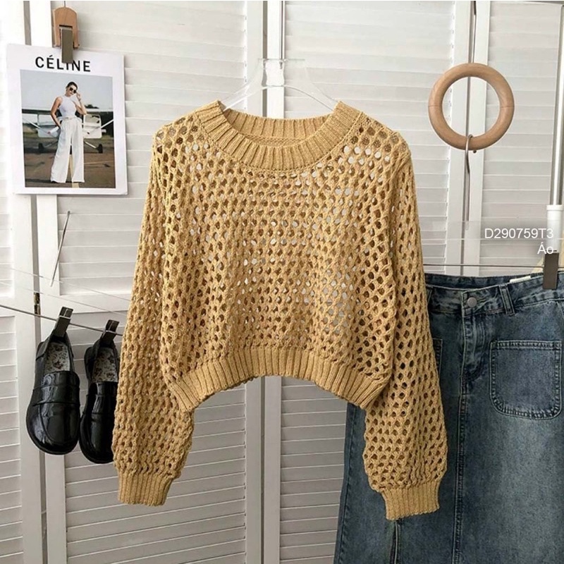 Áo len lưới croptop QC