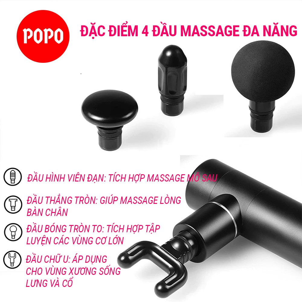 Máy Massage Facial Gun  MINI08 POPO (Hộp giấy) tích hợp có 4 đầu massage có thể thay thế làm giảm đau căng tức cơ bắp