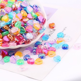 50 Hạt nhựa tim màu hologram 8x4mm xỏ lỗ 2 đầu