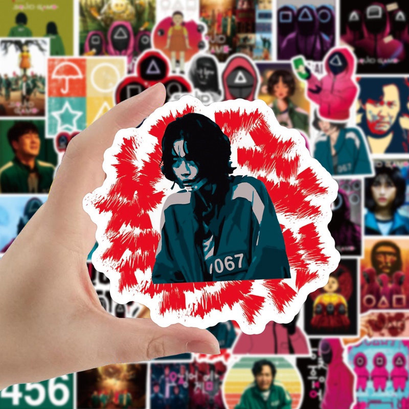 Set 50 hình dán họa tiết Squid Game hình tròn để trang trí cho sổ tay/ máy tính/ ván trượt/ điện thoại di động