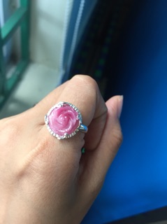 Mặt Hoa Mẫu Đơn đá Ruby bọc bạc ta nguyên chất