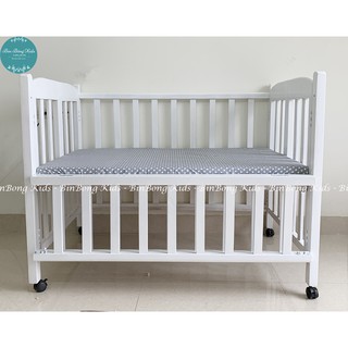 Ga Bọc Đệm Cũi Cho Bé (Chấm Bi Trắng) - Chất Liệu Vải Thô Lụa Cao Cấp