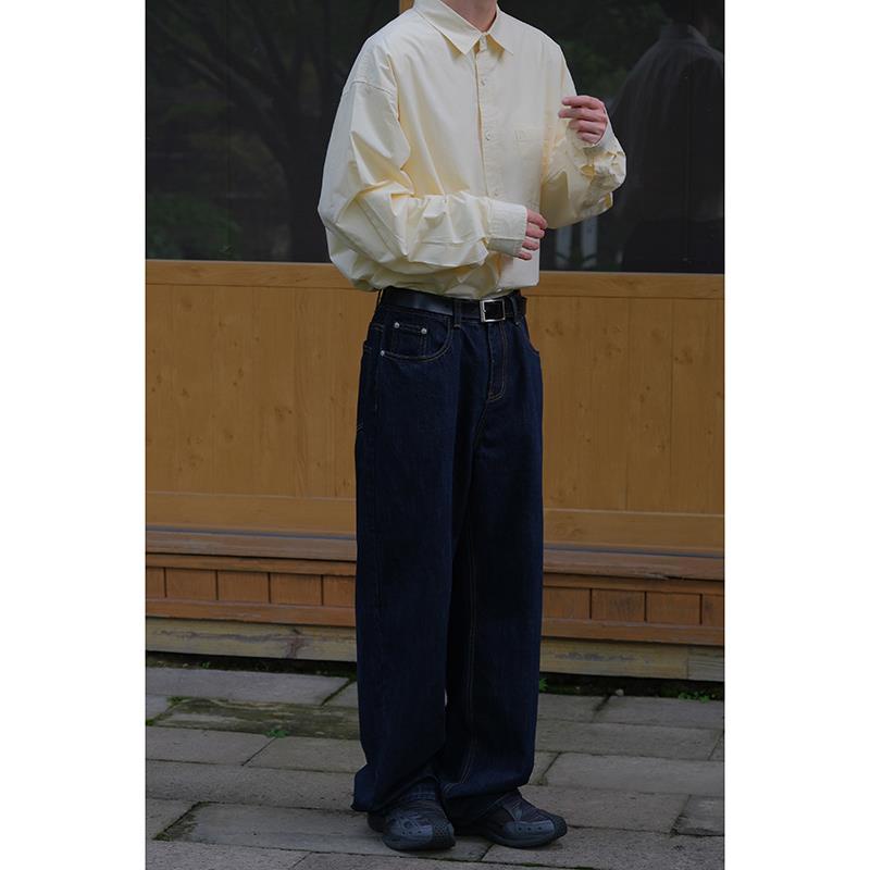 Cola life Quần Jean Ống Suông Rộng Màu Xanh Dương Đậm Mùa Thu Nhật Bản Mặc Thường Ngày Cho Nam Và Nữ