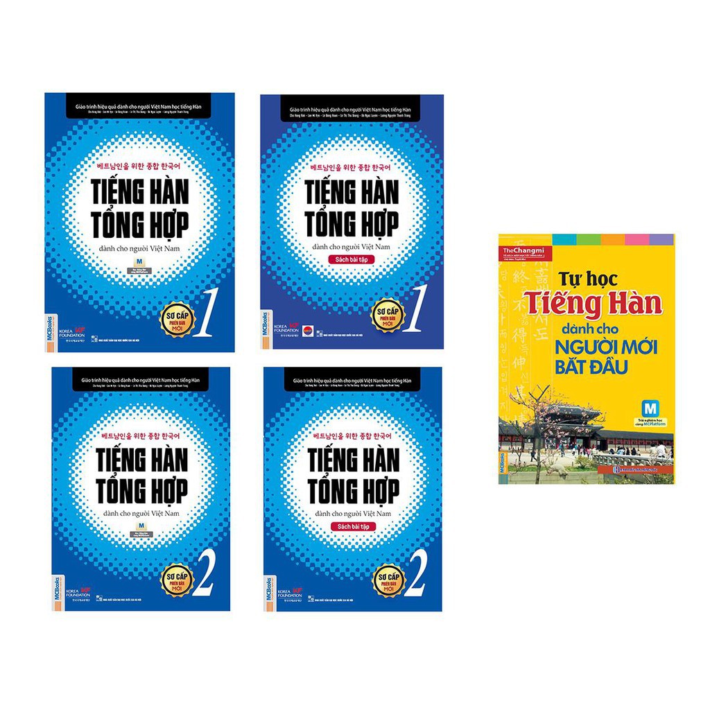 Sách - Combo Tiếng Hàn Tổng Hợp Dành Cho Người Việt Nam Sơ Cấp 1 + 2 đen trắng (SGK+SBT) + Tự Học Tiếng Hàn