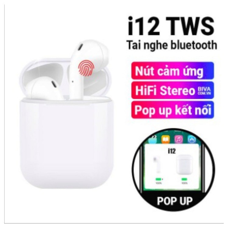 Tai Nghe Bluetooth Không Dây inpods i12 TWS điều khiển cảm biến âm thanh HIFI cho Android iOS