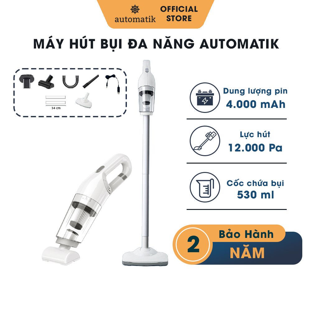 Máy Hút Bụi Cầm Tay Không Dây, Oto Xe Hơi, Gia Đình, Bàn Phím, Sofa, Nhà Cửa M08 - Automatik