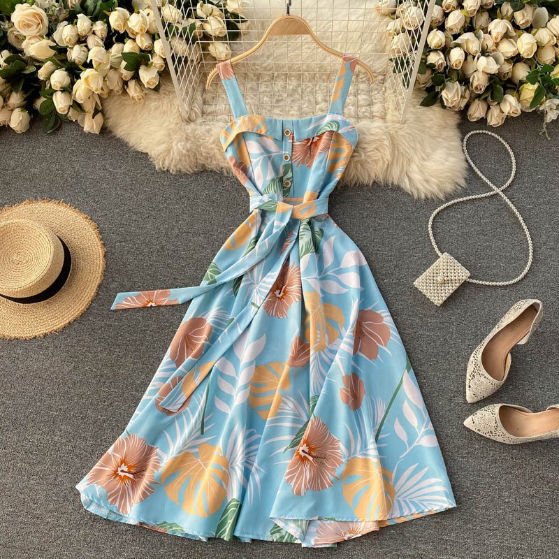 Váy Hoa, Đầm Maxi Dáng Dài Ngọt Ngào Dễ Thương, Thắt Eo Gợi Cảm Mát Mẻ Cho Kỳ Nghỉ Mát Mùa Hè Năm Nay HotTrend 2021