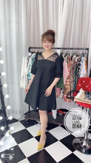 Bigsize Đầm đen cổ tim lưới D148