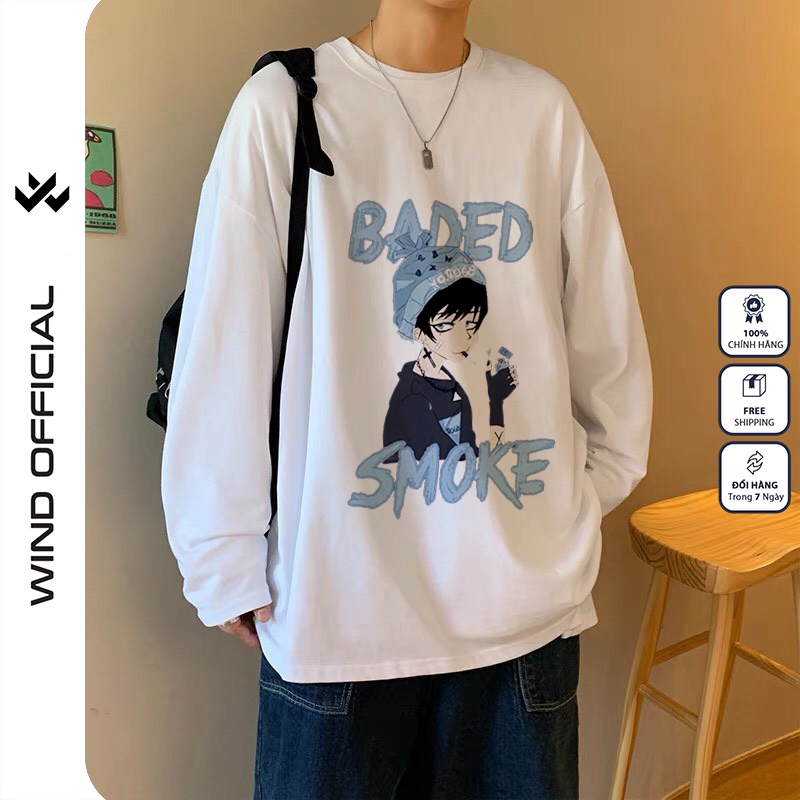 Áo sweater tay dài WIND phông unisex form rộng BADED, thời trang nam nữ oversize