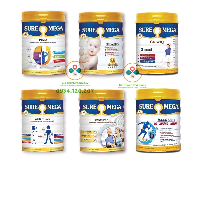 Sữa SURE OMEGA (SURE MEGA) Các Loại - Pedia, Pedia Kids, GrowIQ, Weight Gain, Canxi Pro, Cơ Xương Khớp - Hộp 900g