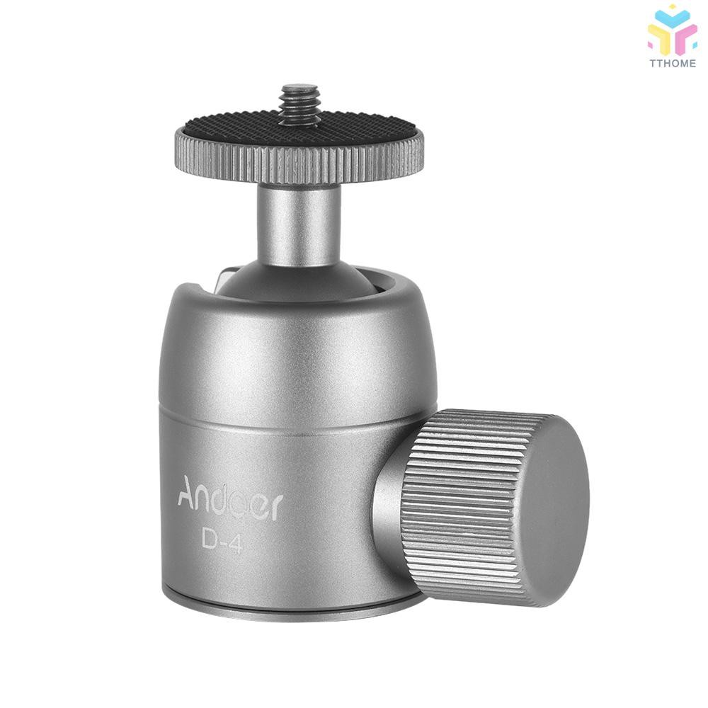 T&T Andoer D-3 Mini Tripod Ball Head Aluminium Alloy Tripod Mount Ballhead with 1/4inch Srew 3/8inch Screw Hole 360° Rot