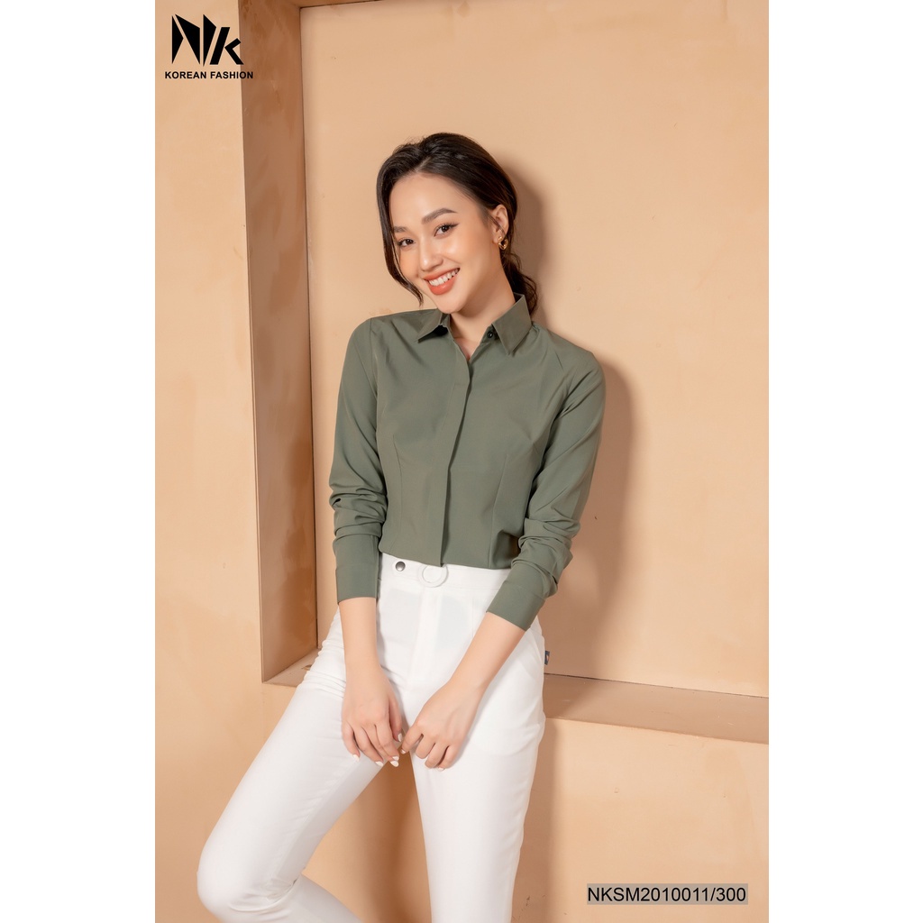 Áo Sơ Mi Nữ Công Sở Cao Cấp Dài Tay NK FASHION, Thiết Kế Đơn Sắc Tối Giản Thanh Lịch NKSM2010011B