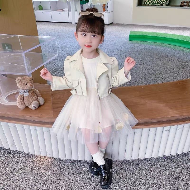 Set váy kèm áo khoác da xịn xò cho bé