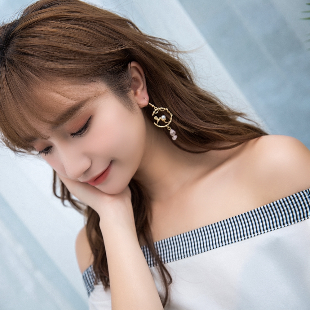 Khuyên tai tròn gắn đá nhỏ phong cách Hàn Quốc thời trang thanh lịch cho nữ