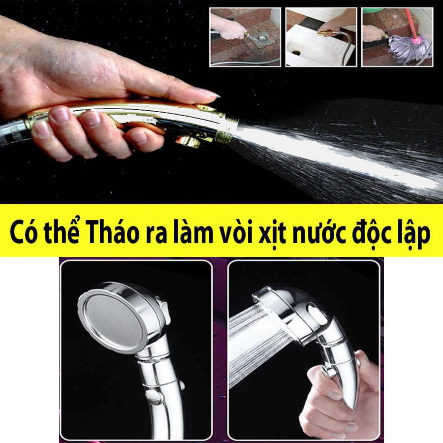 Đầu Vòi Tắm Hoa Sen Tăng áp Có Nút Khóa Nước,3 chế độ Phun, Xoay 360 độ Hàng Xịn-SSA330