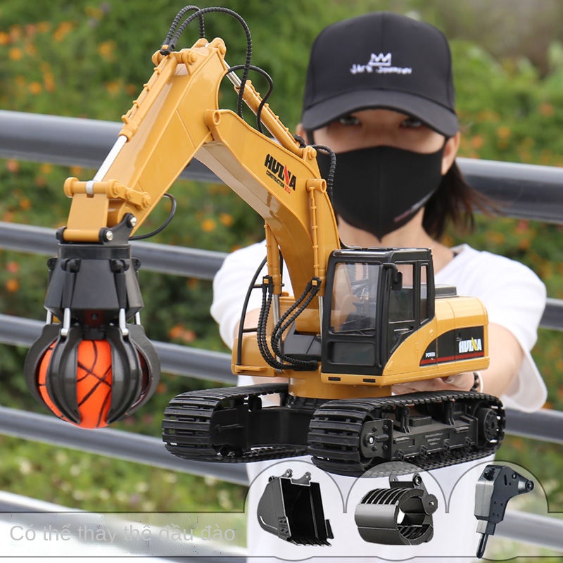 ◎☁♈Máy xúc Huina đồ chơi ô tô cậu bé xe kỹ thuật điện mô hình trẻ em móc máy ô tô hợp kim điều khiển từ xa