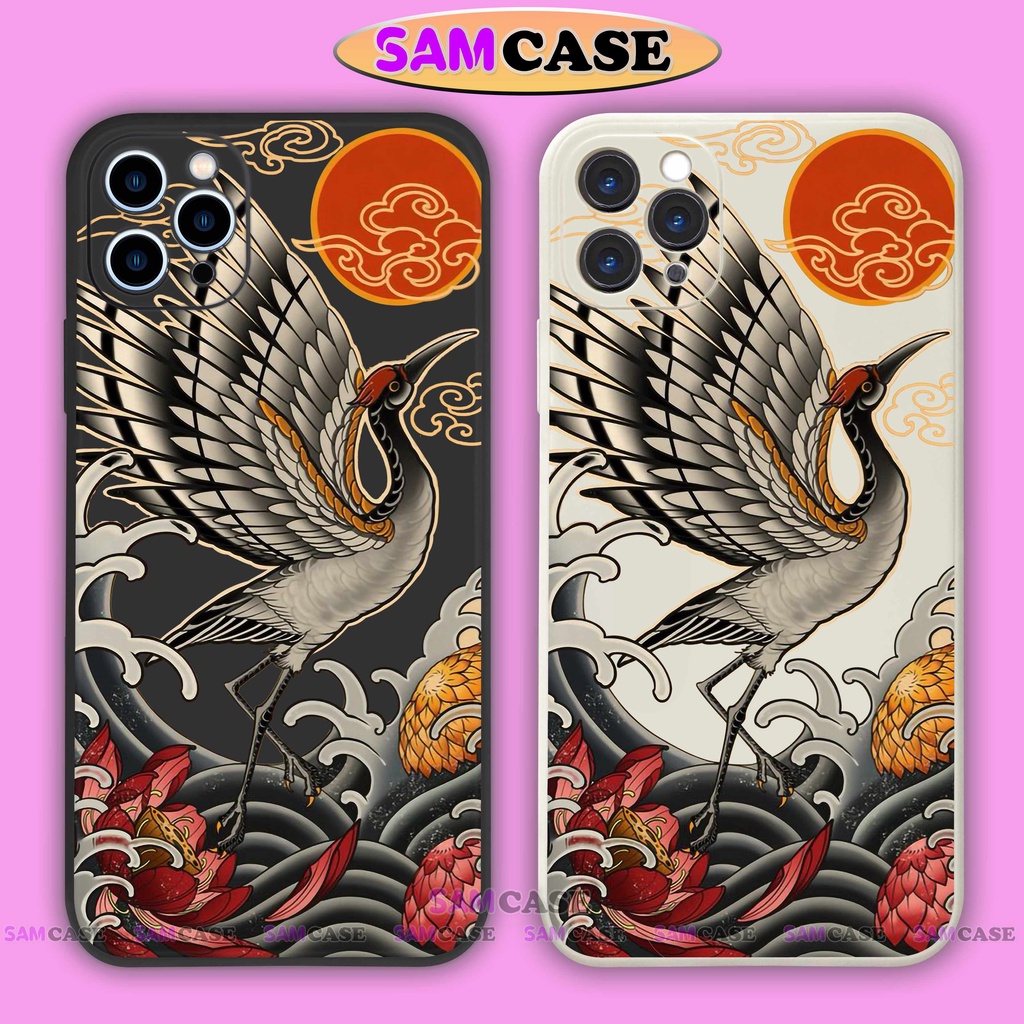 Ốp lưng điện thoại iPhone Chim hạc cạnh viền vuông silicon dẻo bảo vệ cam ip 6/6s/7/8/X/XS/XR/11/12/13/14 Pro Plus Max