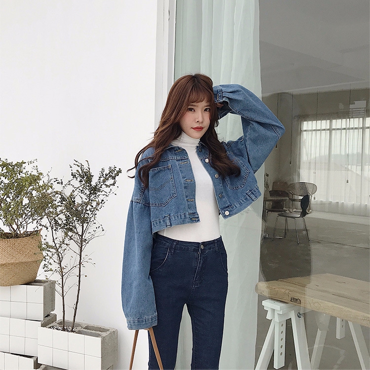 ENCOUNTER Women's Korean Fall Shoulder Sleeve Denim Jacket Loose Coats