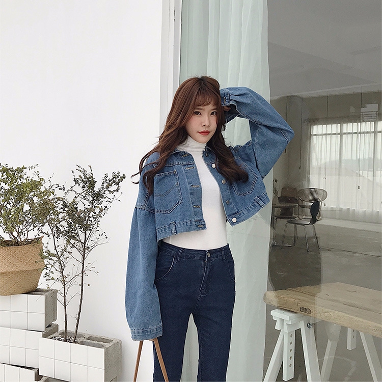 witkey Women's Korean Fall Shoulder Sleeve Denim Jacket Loose Coats