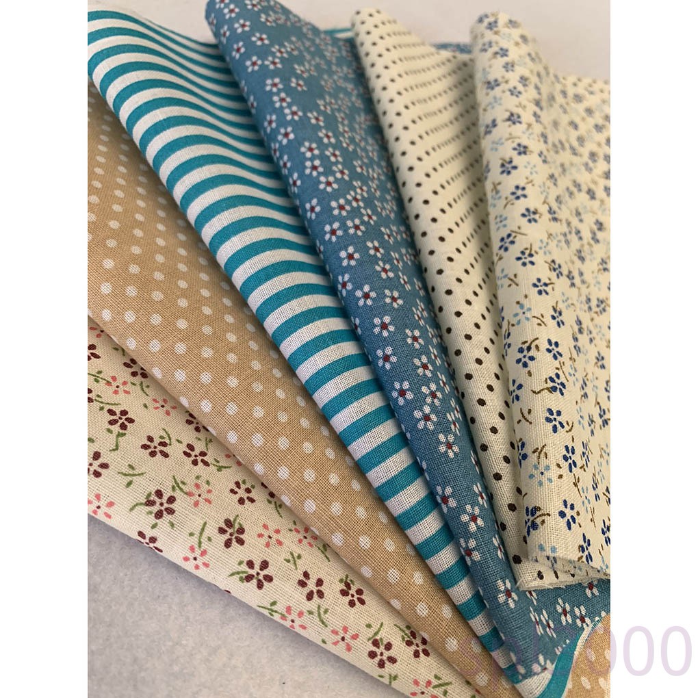Set 6 Tấm Vải Cotton Họa Tiết Hoa Tự May Vá Đồ Thủ Công