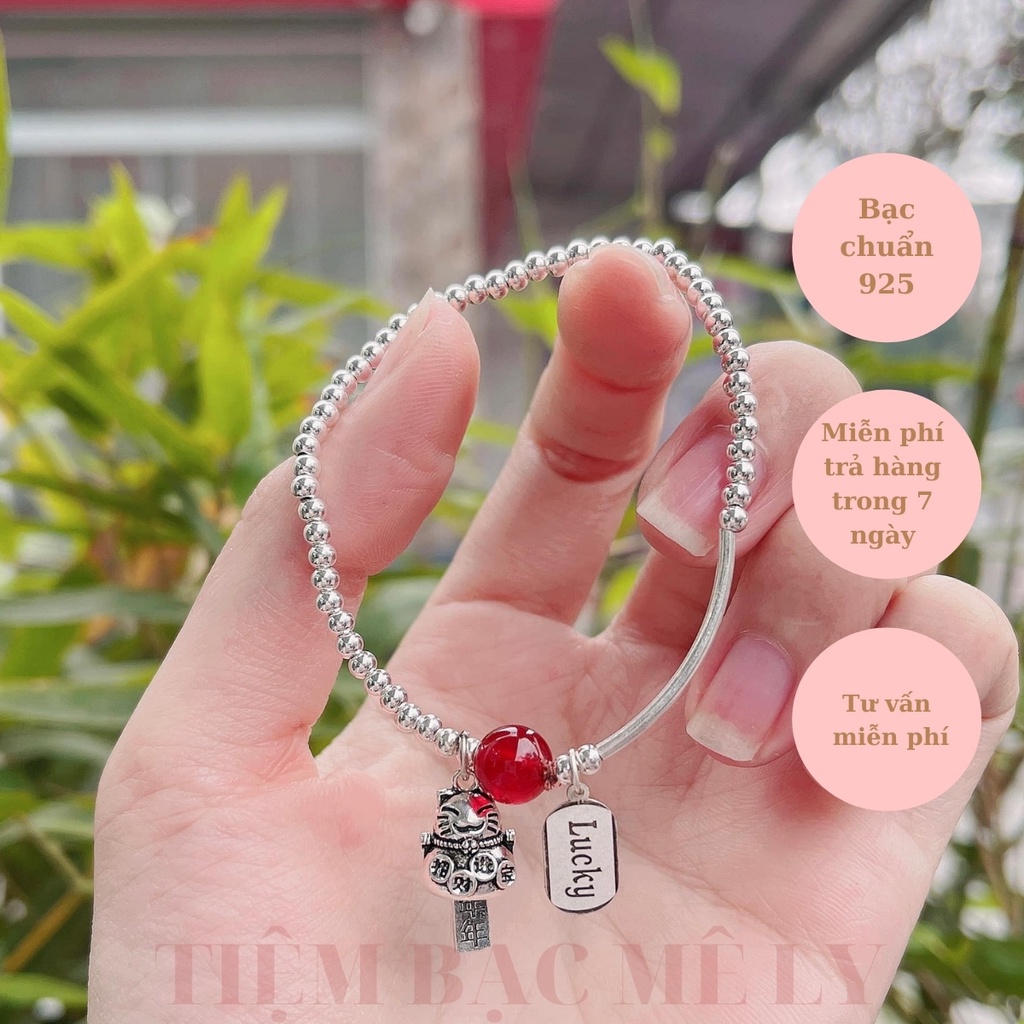 Lắc tay, Vòng tay bạc nữ 925 hình mèo thần tài khắc tên, Tiệm bạc Mê Ly