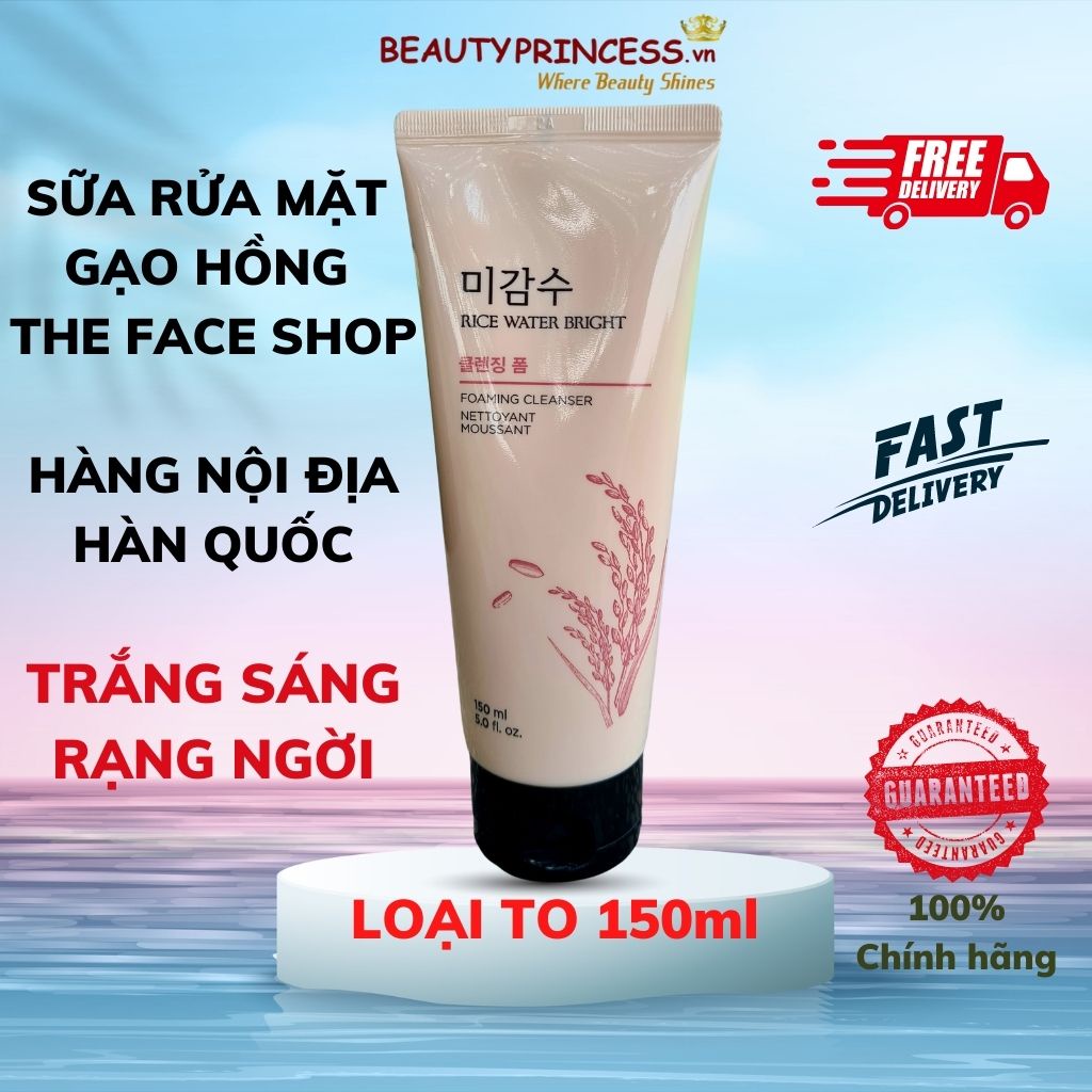 Sữa rửa mặt gạo The face shop, Rice Water Bright Cleansing Foam, thành phần chiết xuất gạo, trắng da 150ml