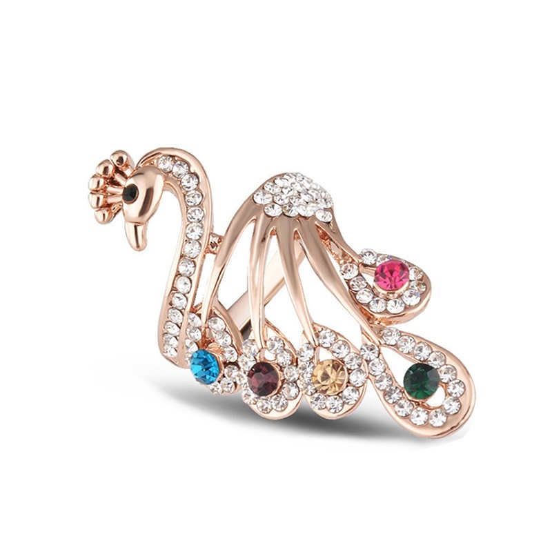 Nhẫn Mạ Vàng Hình Chim Công Đính Đá Nhiều Màu Sắc