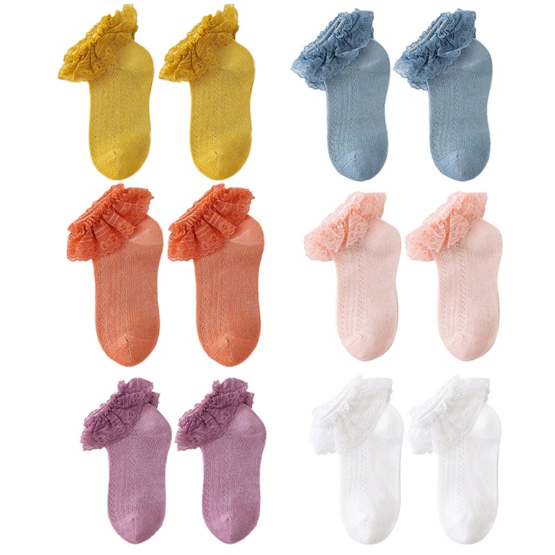 Vớ Cotton Lưới Nhún Bèo Màu Sắc Ngọt Ngào Thoáng Khí Dành Cho Bé Gái 0-12 Tuổi