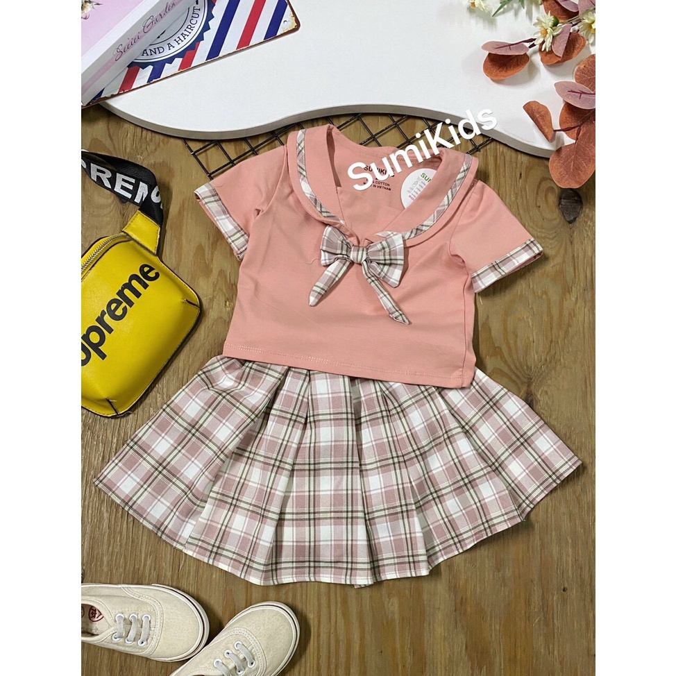 Sumikids Sét váy bé gái thủy thủ áoruốc dâu