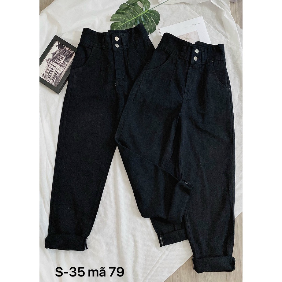 Quần baggy nữ jean màu đen hàng vnxk kiểu quần bò baggy 2 nút cao cấp bigsize MS79 kikajeans