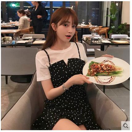 SUXI Đầm chấm bi phong cách retro Hàn Quốc
