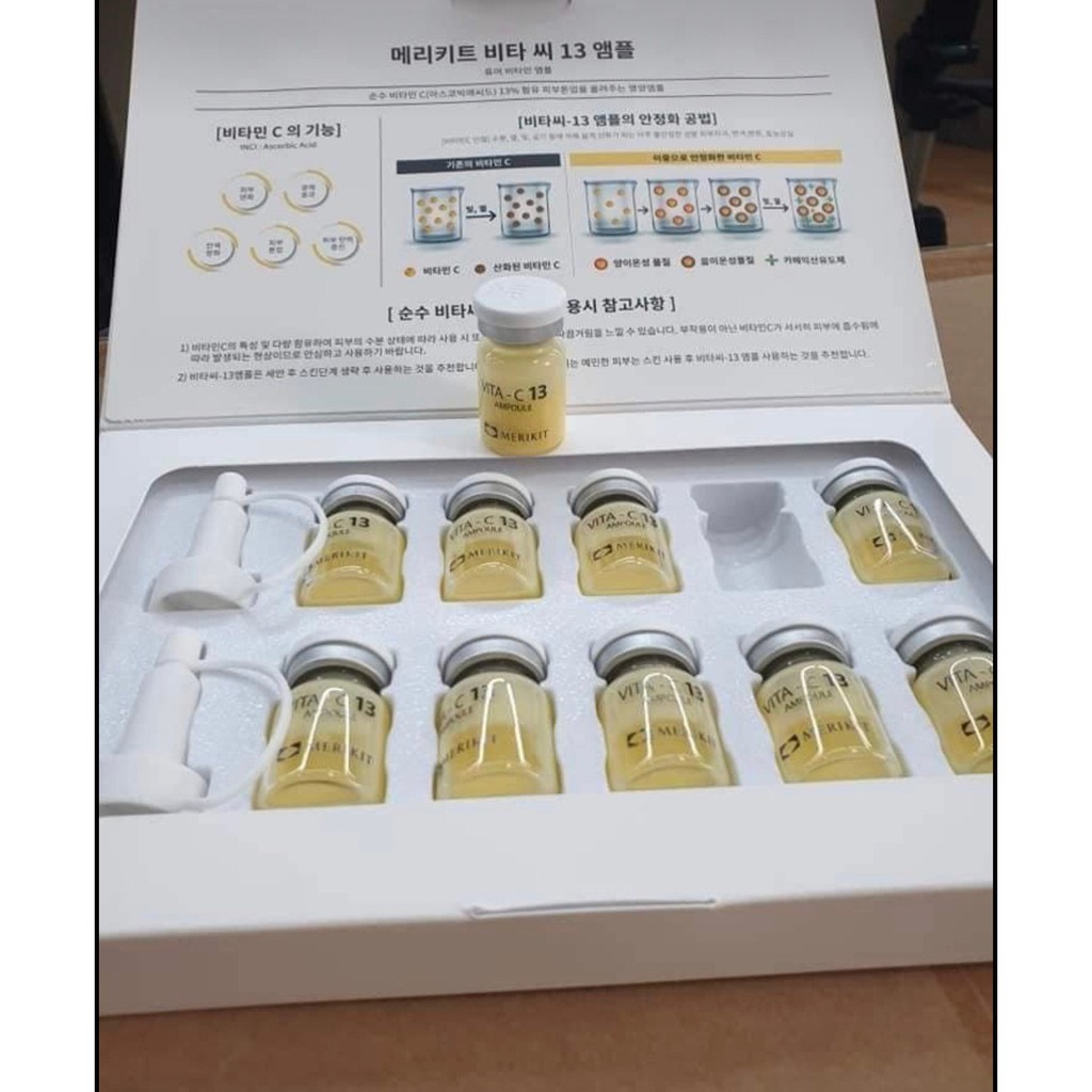 Lẻ 1 lọ Tinh Chất VITA-C 13 Ampoule MERIKIT tinh chất cô đặc tinh khiết Trắng Da Hàn Quốc hộp 10 lọ