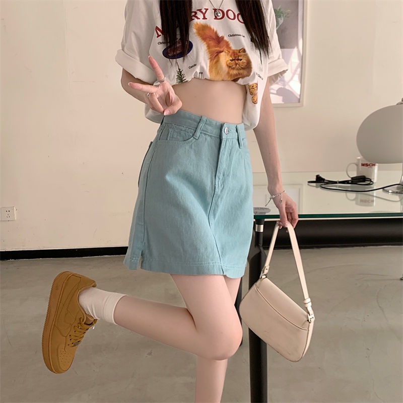 Chân váy jean Dáng Chữ A Lưng Cao Thiết Kế Xẻ Tà Xinh Xắn