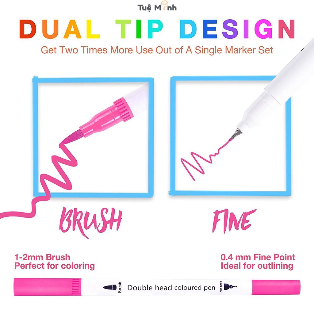 Bộ 12/24/36 bút dual tip 2 đầu gồm ngòi brush + liner, bút trang trí bullet journal B07