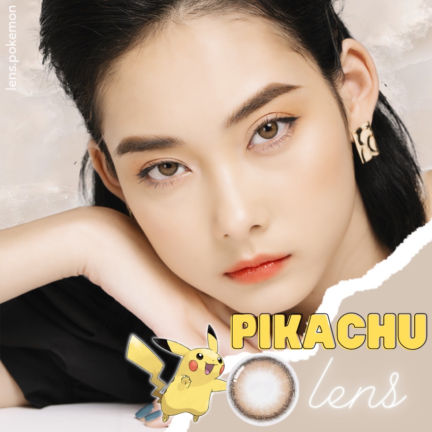 Kính áp tròng PIKACHU nâu tây giãn nhẹ 14.0mm - Lens cận thời trang Hàn Quốc chính hãng