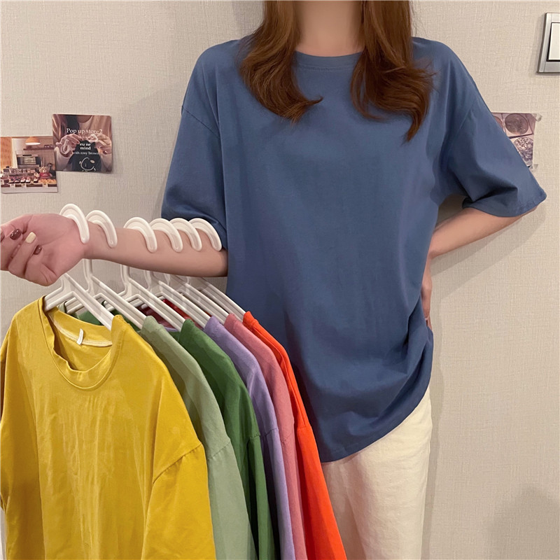 2021 new summer loose short-sleeved round clothes T-shirt women's plus size top half sleeve trend baju murah