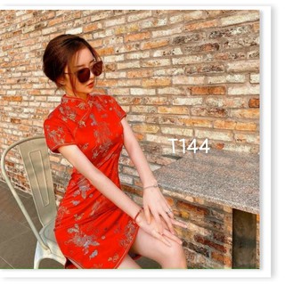 Sườn xám ôm body nữ cực xịn xò chất liệu thun lụa kts T144