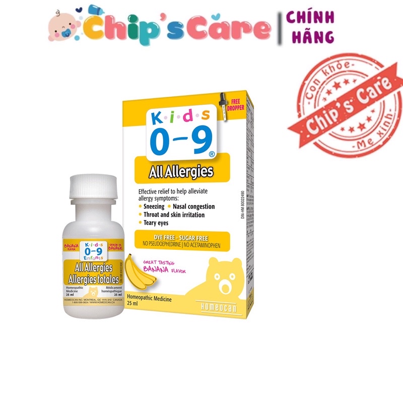 Vi lượng Kids 0-9 vàng All ALLERGIES cho bé Homecan