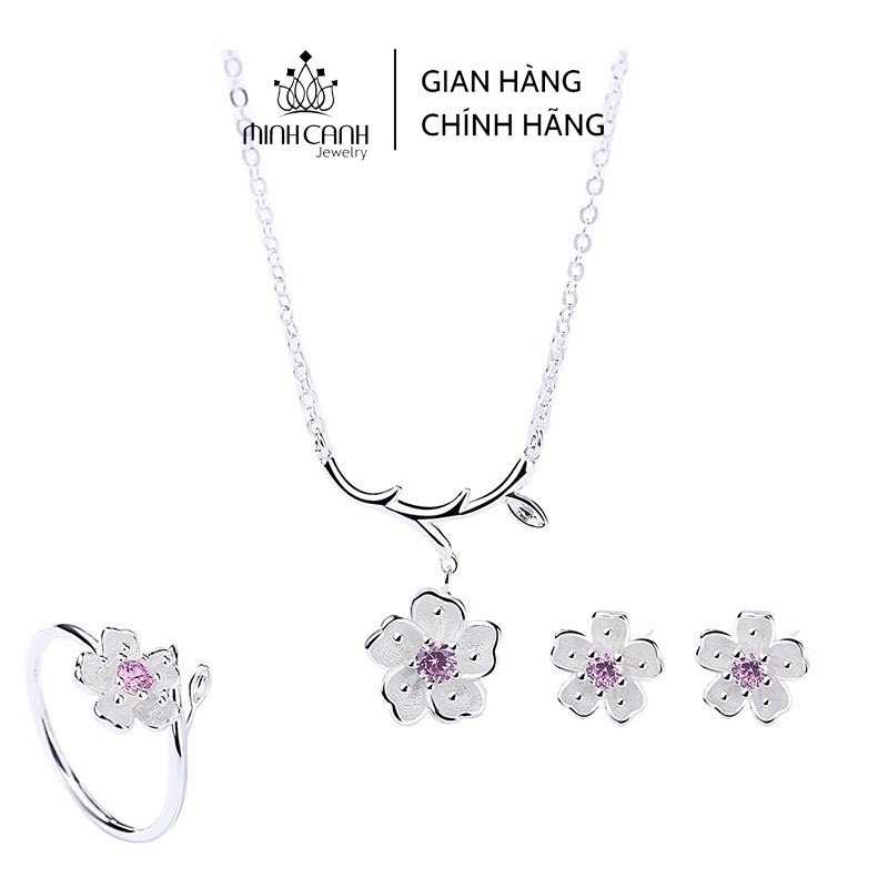 Bô Trang Sức Hoa Anh Đào Bạc Ta Gồm Dây Chuyền, Nhẫn, Hoa Tai - Minh Canh Jewelry