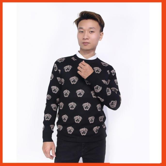 Áo len nam dài tay lông cừu cổ tròn phối họa tiết cao cấp AL85