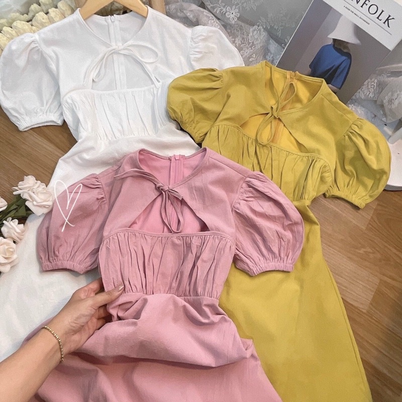 Đầm ngắn dáng chữ A khoét cổ 3 màu mùa hè Sun Fashion