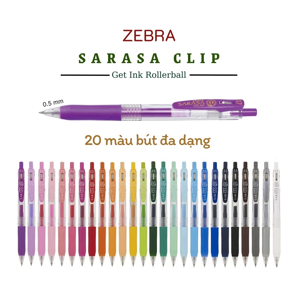 Bút bi gel ZEBRA SARASA CLIP JJ15 đầu bút 0.5mm nhiều màu hàng chính hãng Nhật Bản