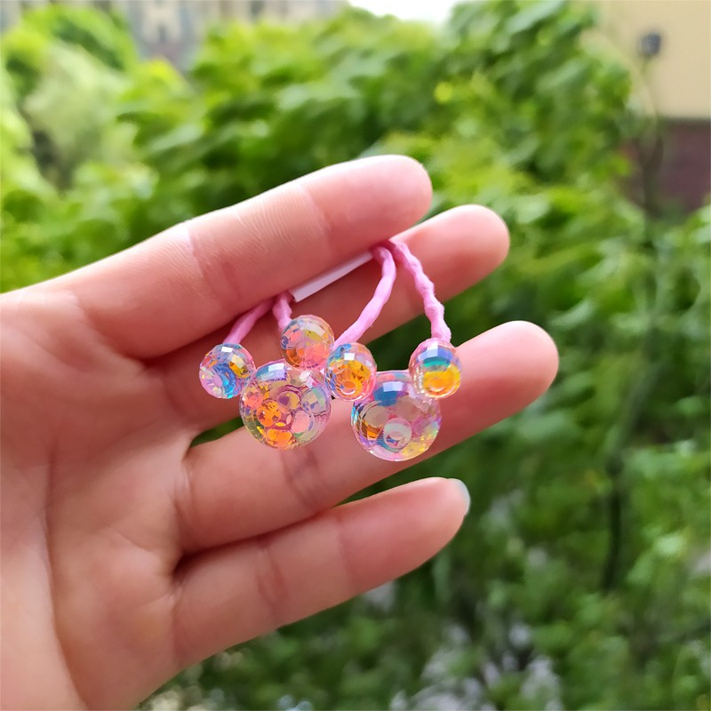 Set 2 dây cột tóc co giãn hình hoa lấp lánh dễ thương cho bé gái
