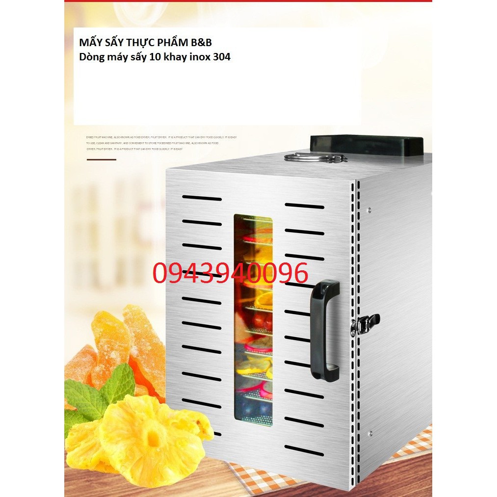 Máy sấy trái cây, khô heo bò ,thuốc nam 10 khay inox 100%