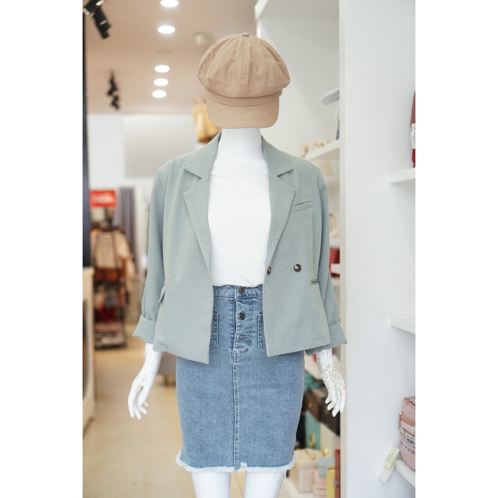 Blazer Form Ngắn Xanh Trơn 070